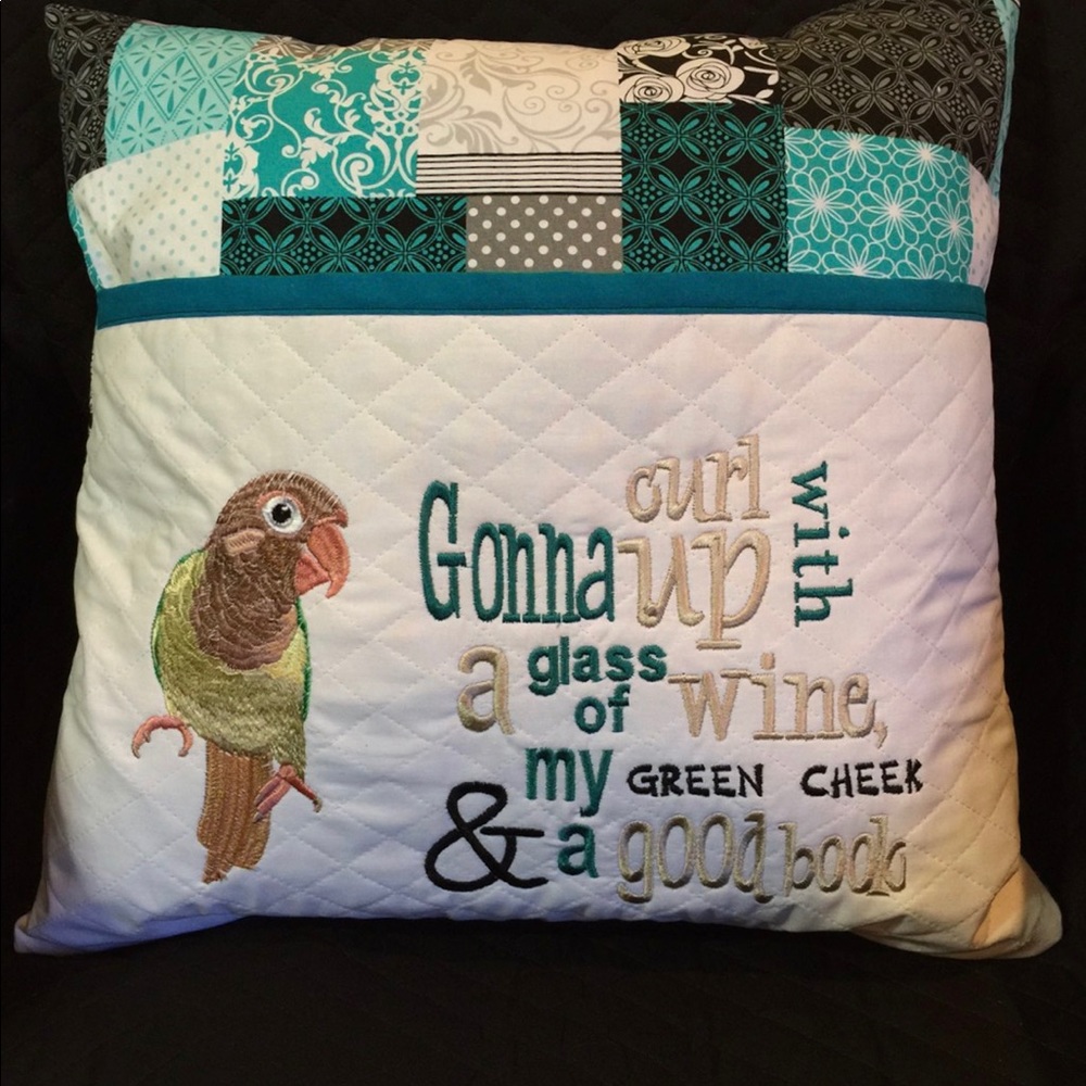 Embroidered Turquoise Pineapple Conure Pillow